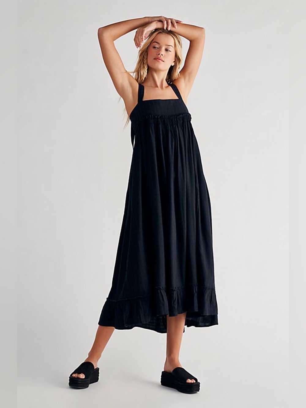 Free People Black Tie-Shoulder Maxi Dress